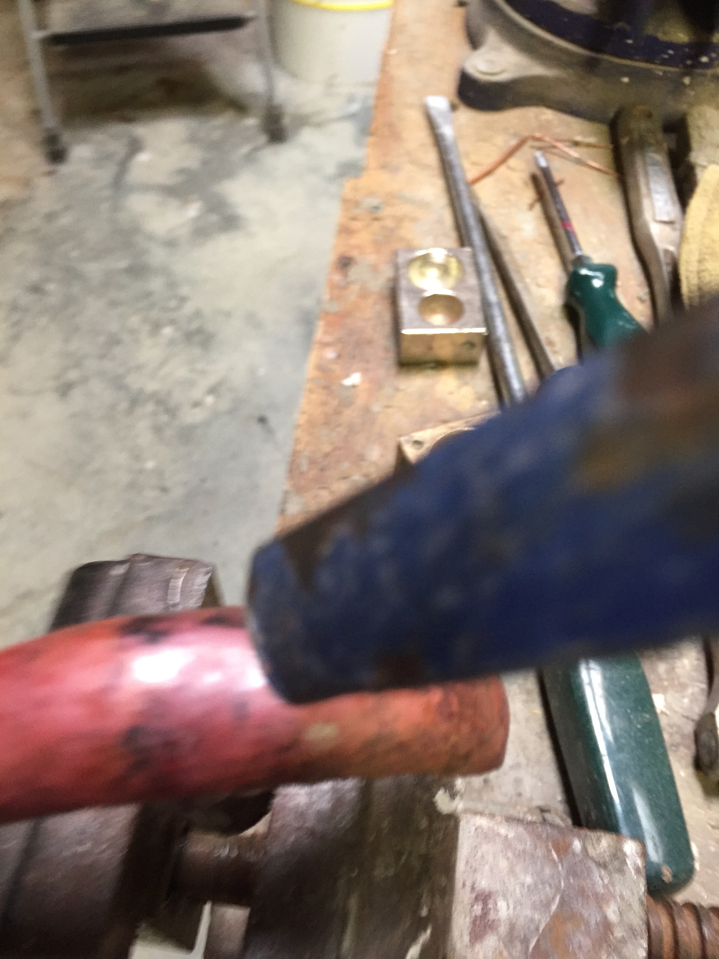 hammering copper fender for art doll sized motorcycle