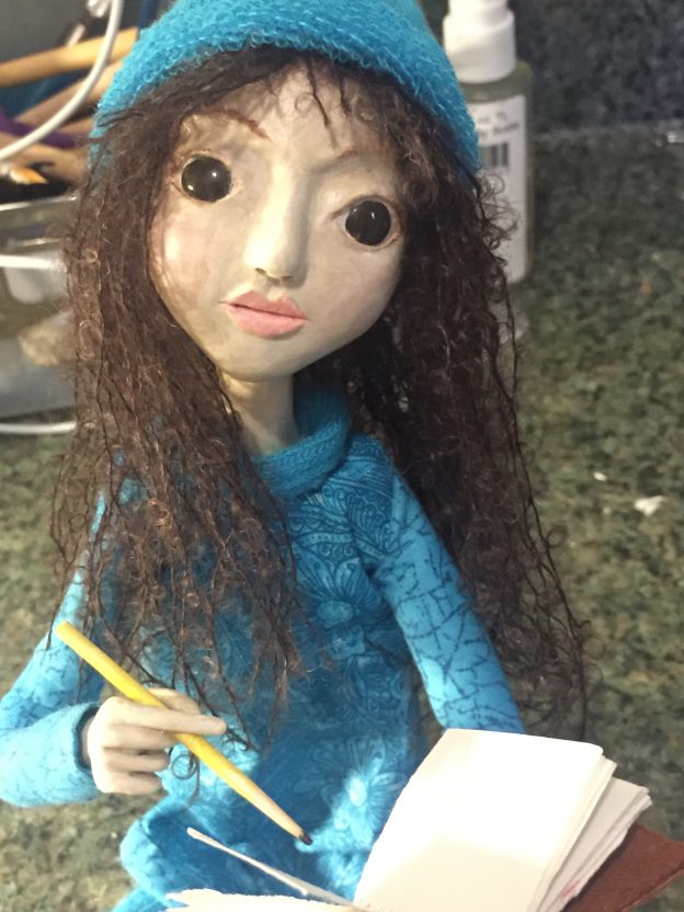 "Blank Pages" seated art doll