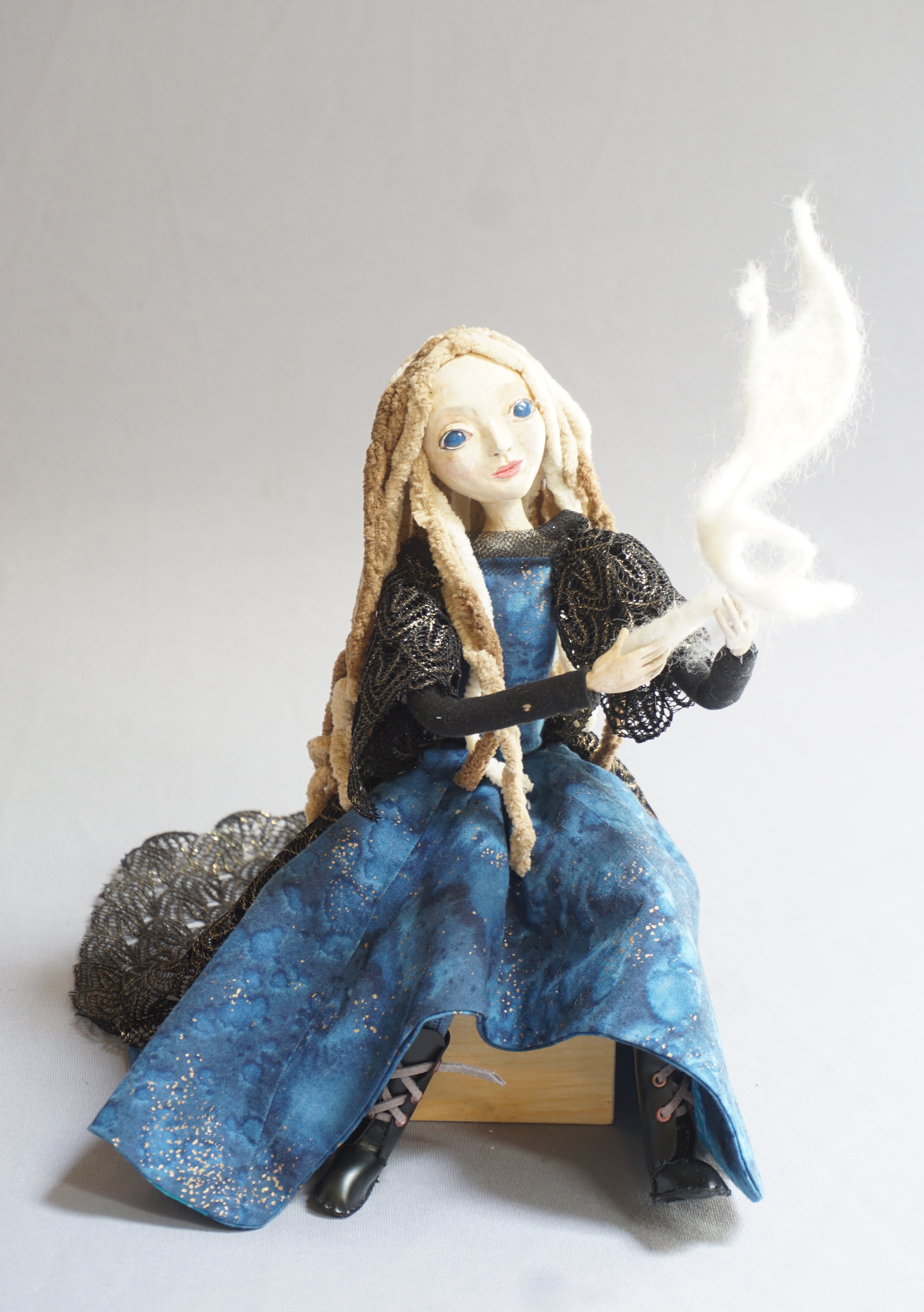Spinning Dreams - seated magical art doll figure sculpture