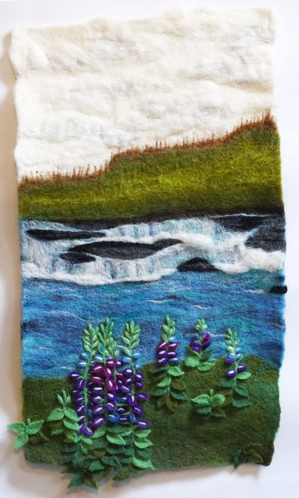 Needle felted wall hanging "Travel Photo #1" for Other Dimensions
