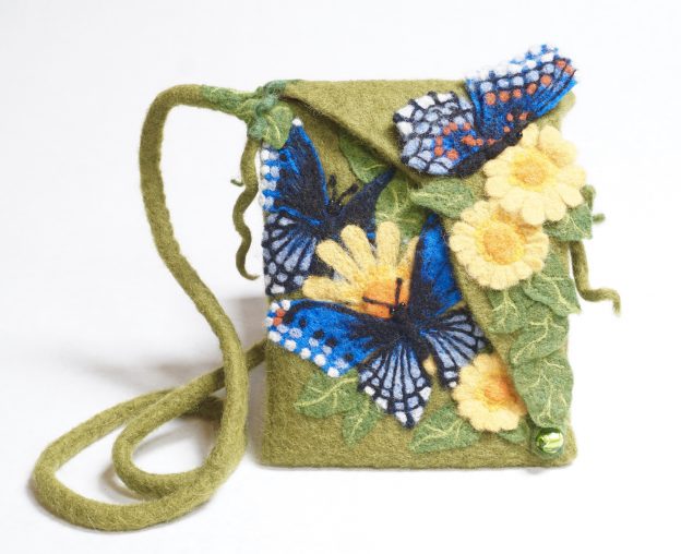 "lush" bag with needle felted butterflies is something different
