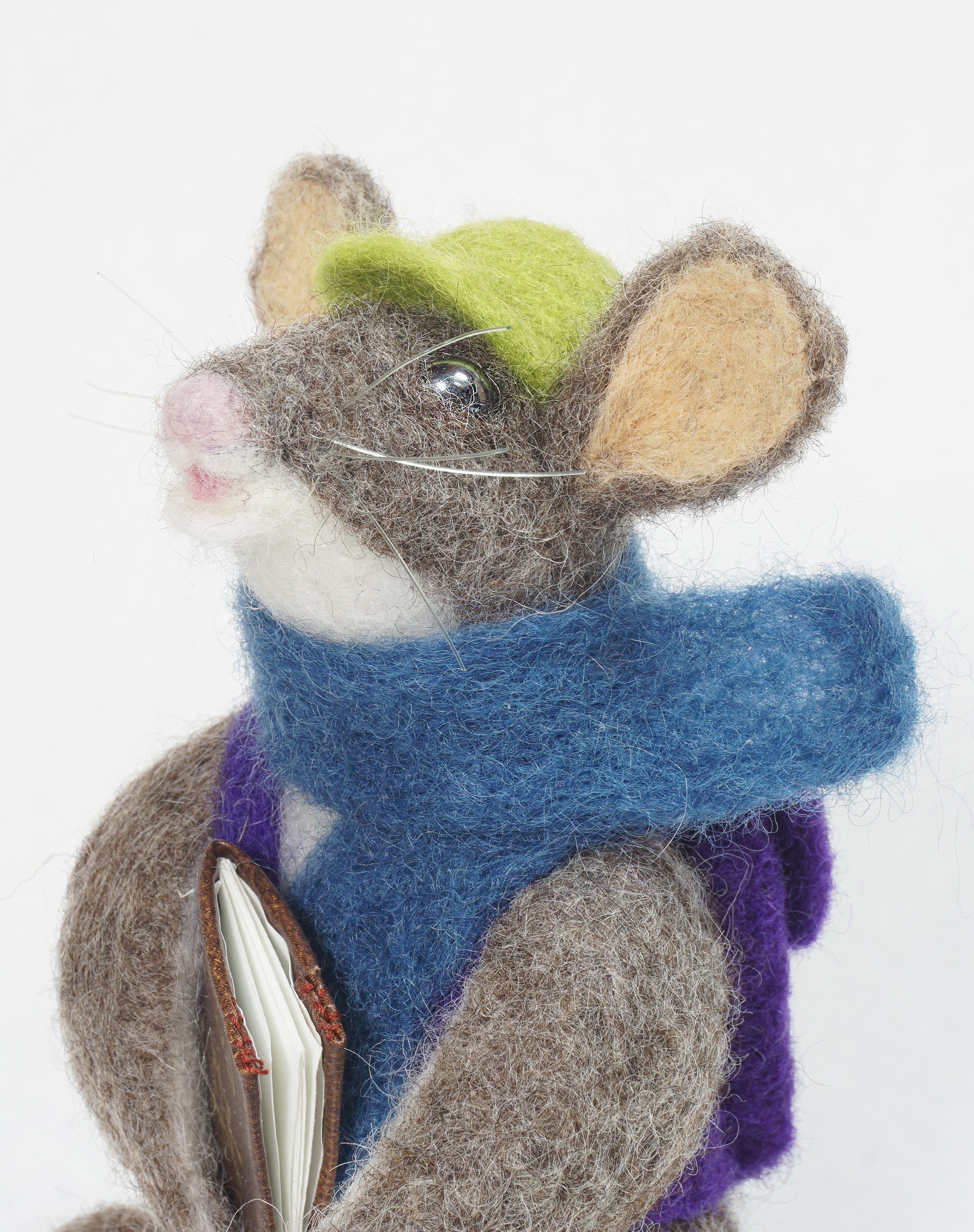 Adventure Begins anthropomorphic mouse needle felted art doll - scarf