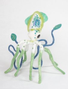 "Inked" - anthropomorphic needle felted squid art doll sculpture with tattoo.
