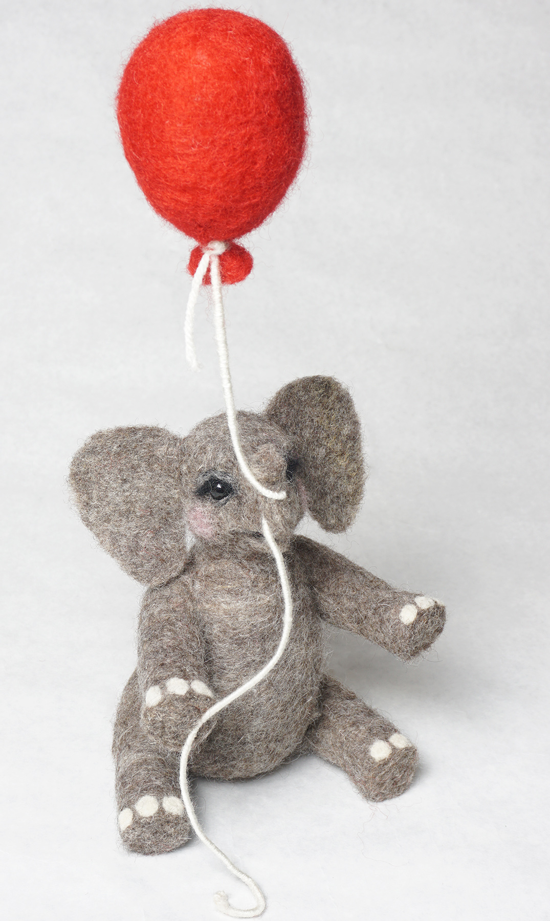 Looking Up, anthropomorphic elephant sculpture art doll, needle felted wool