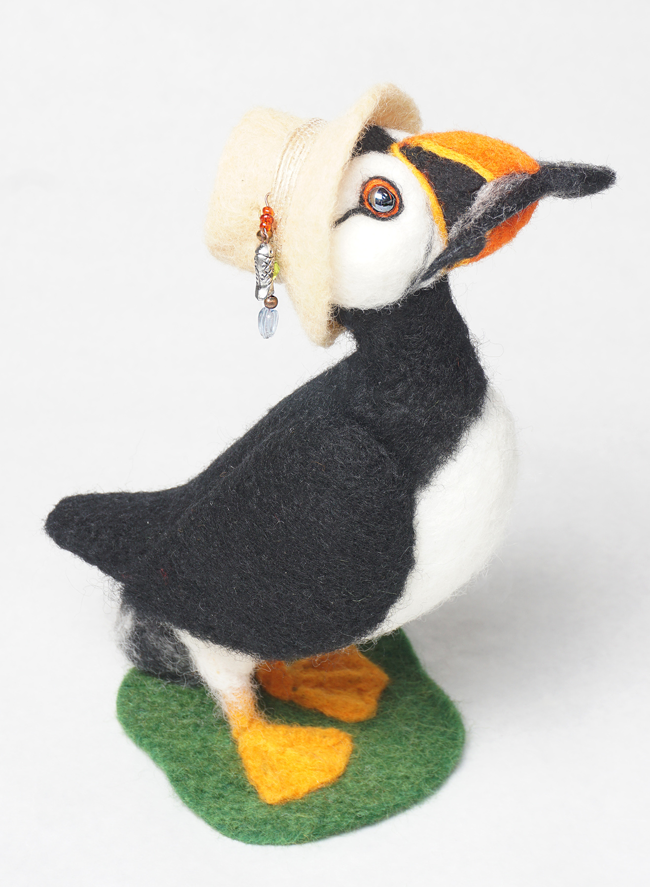 Proud Fisherman, anthropomorphic puffin sculpture art doll, needle felted wool