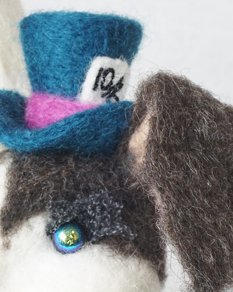Through The Looking Glass One Too Many Times - anthropomorphic needle felted rabbit art doll sculpture Alice in Wonderland character mashup
