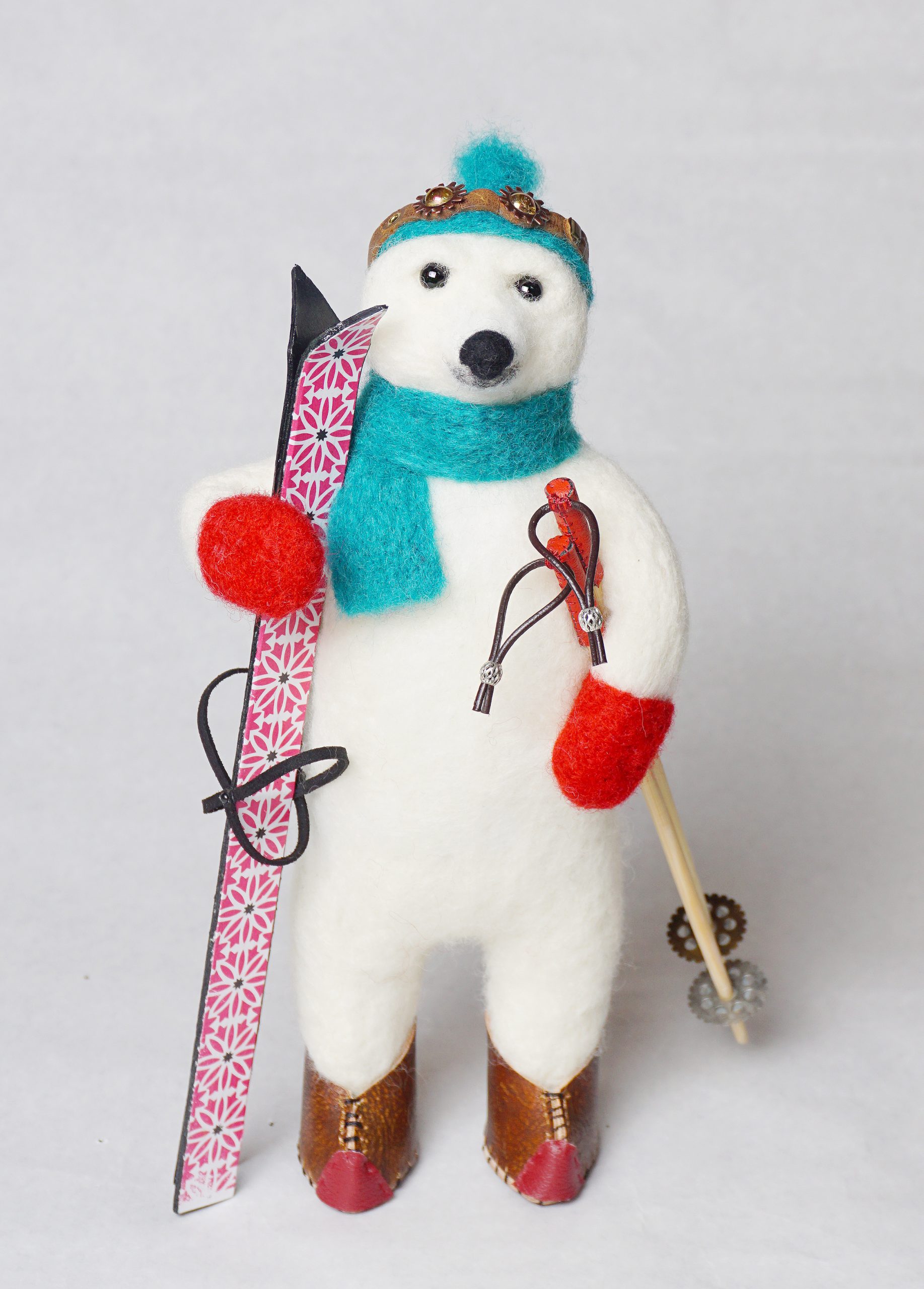 Powder Bear anthropomorphic art doll polar bear ski sculpture