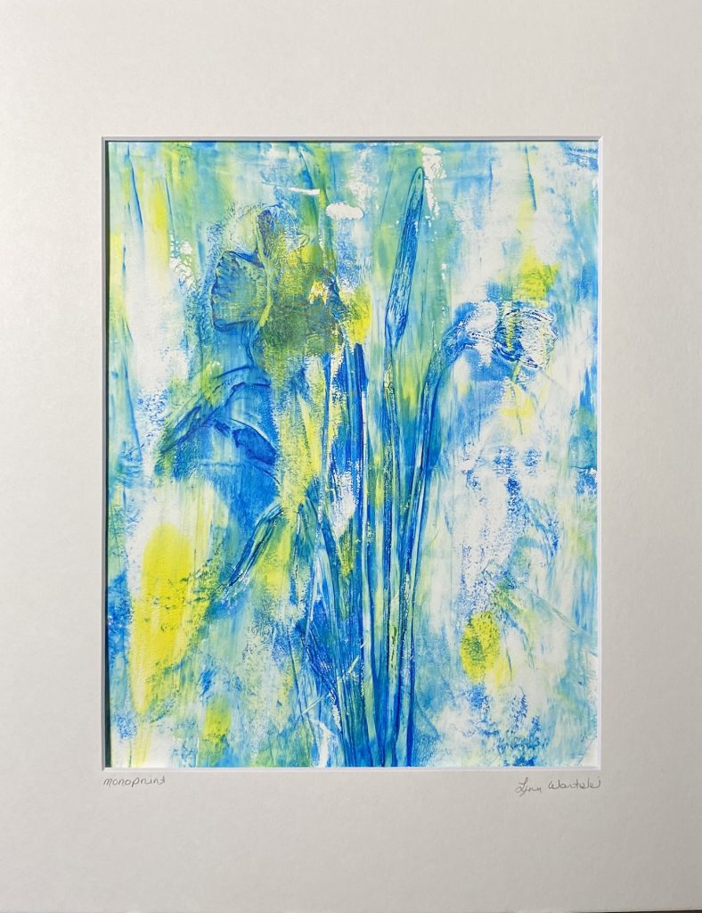 3 color original monoprint acrylic on paper using spring flowers - Flower Print #3 - 8x10