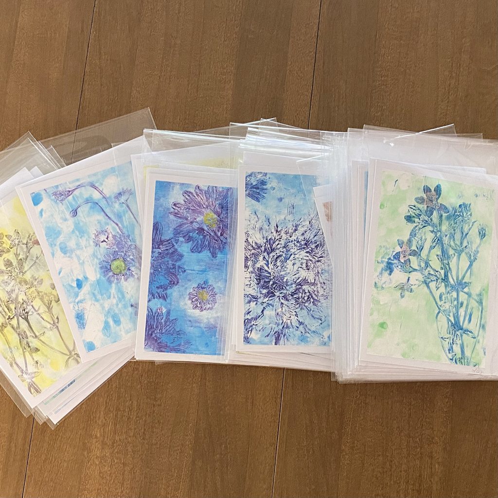 One-of-a-kind mono-print botanical cards