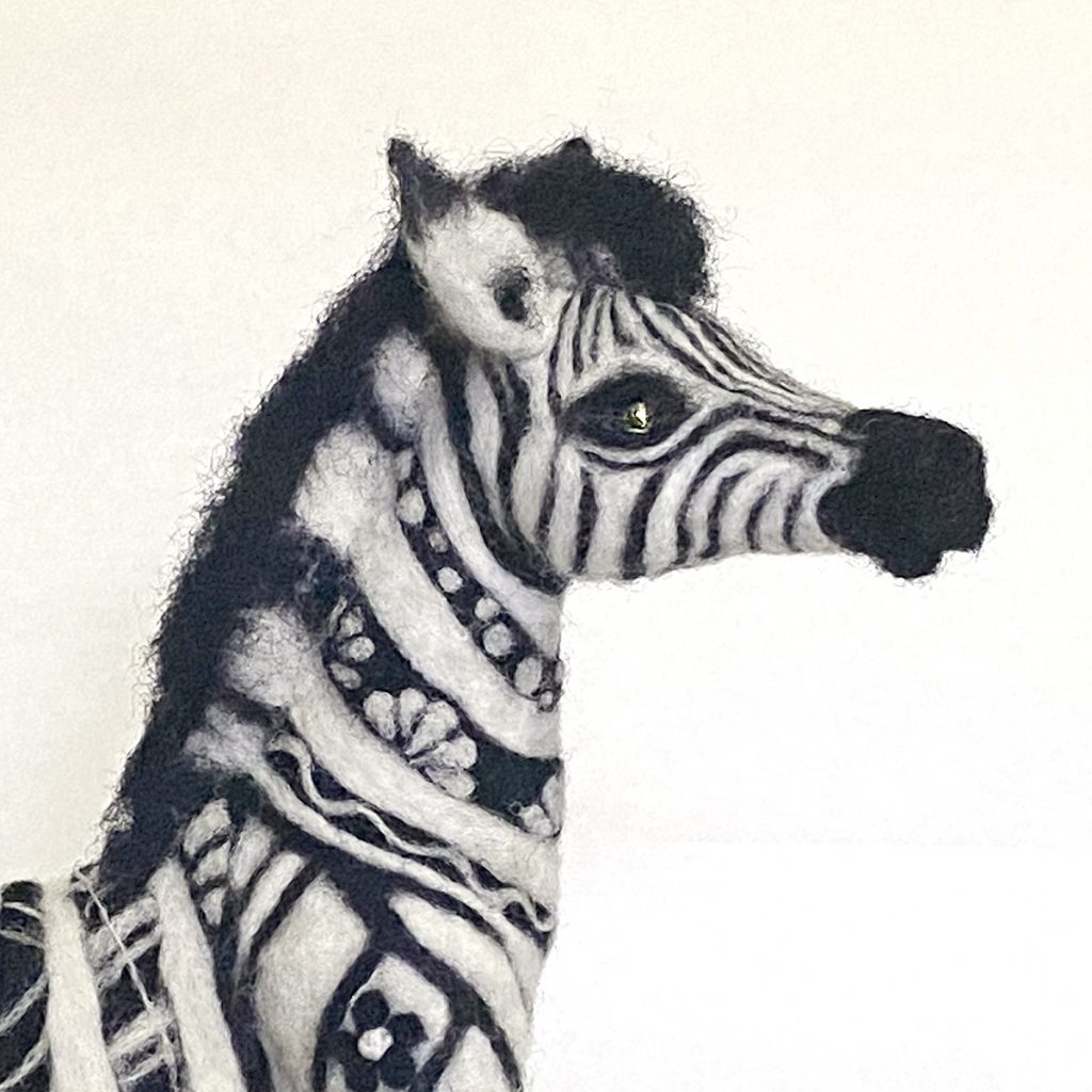 zentangle zebra "Zen-bra" needle felted sculpture