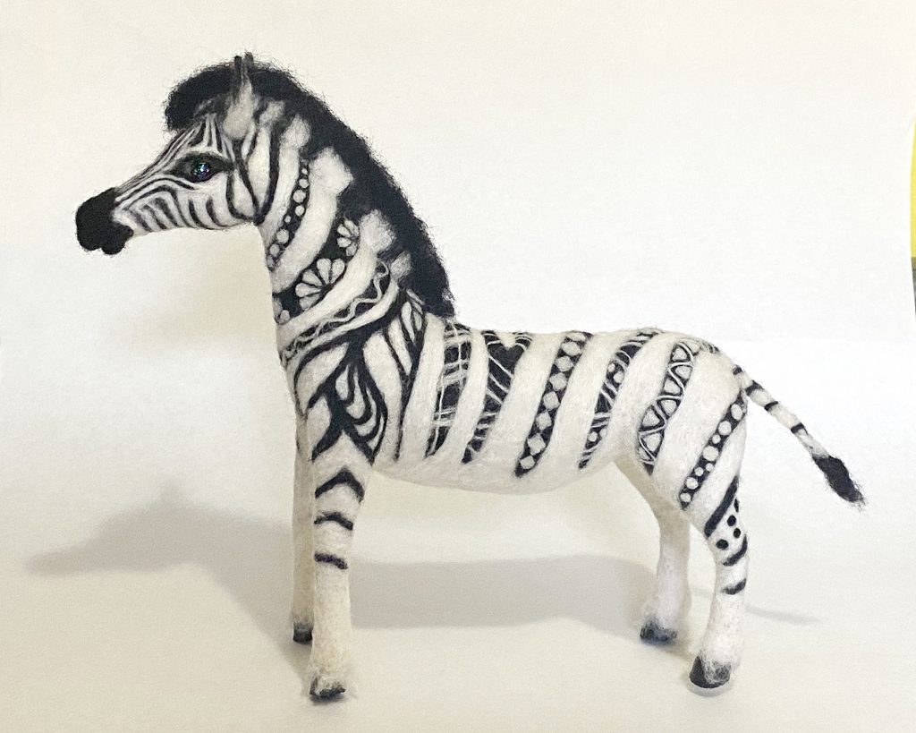 zentangle zebra "Zen-bra" needle felted sculpture