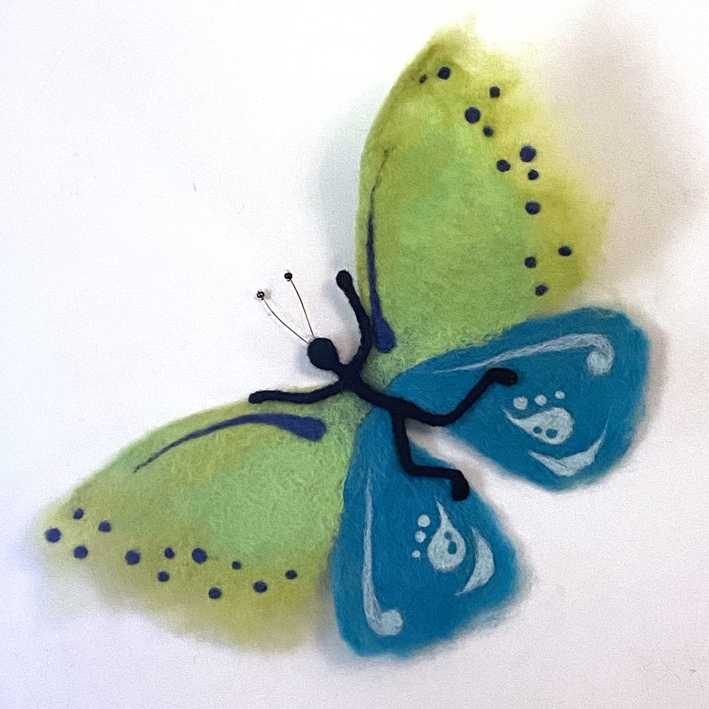 needle felted wall hanging butterfly/figure sculpture